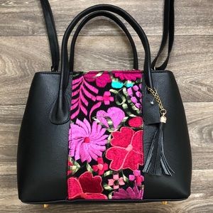 NEW Black Mexican Leather Embroidered Handbag